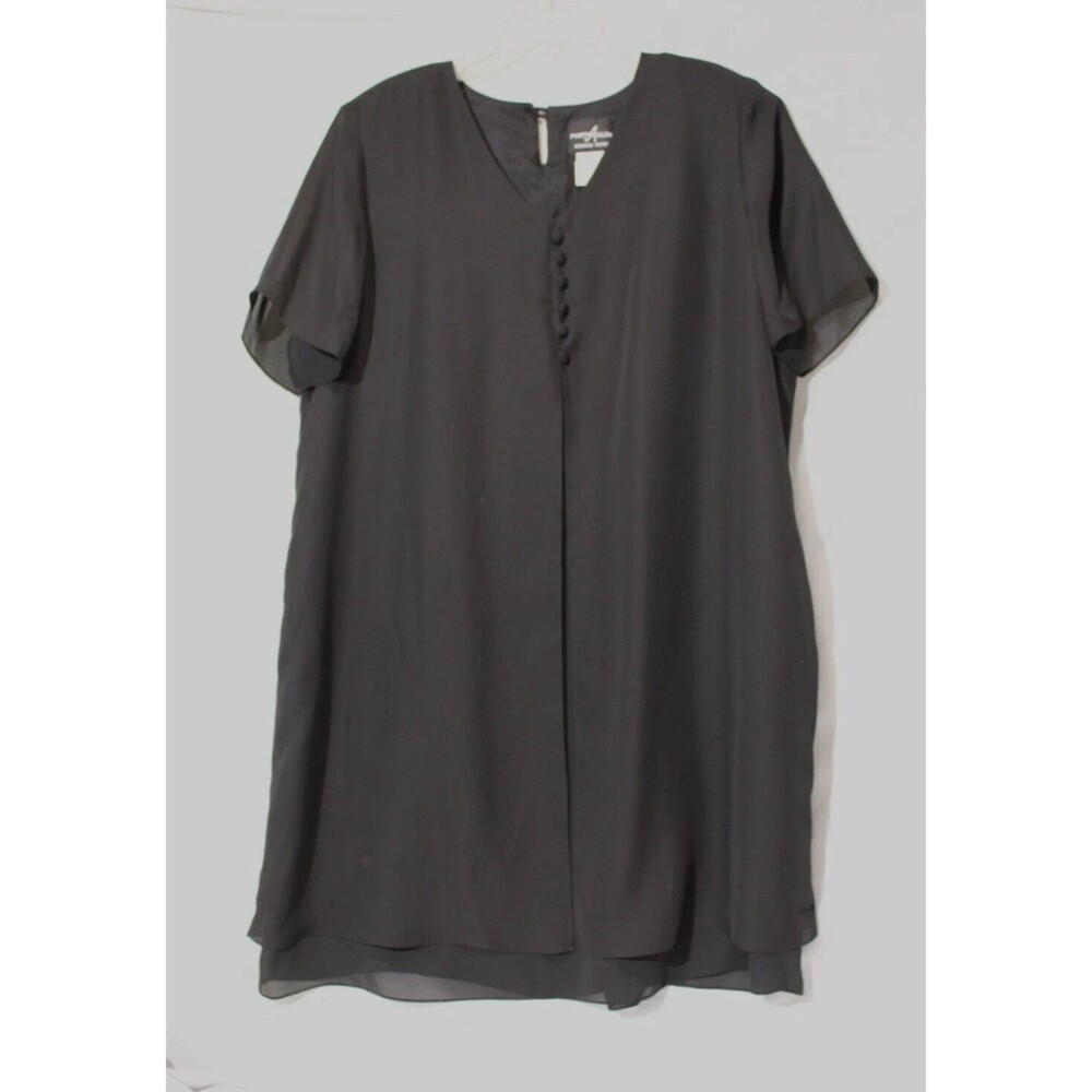 Positive Attitude Petite Black Shift Dress Layered S/S Keyhole Women's  Sz 20